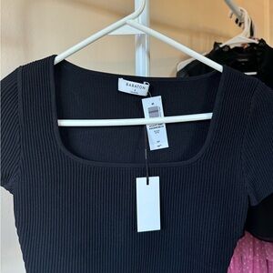 Babaton Black Ribbed Square Neck Top